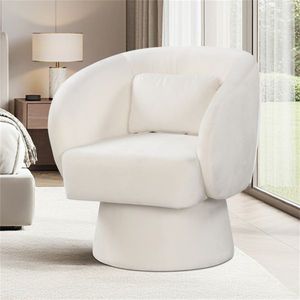 Poltrona Girevole a 360 Gradi Beige con Capacità di 180 kg, Rivestimento Morbido ed Ecologico in Peluche con Cuscino Lombare, Sedia Relax - Product Image 1