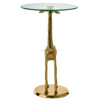 Table d'appoint en forme de girafe antique dorée avec plateau rond en verre, décoration d'intérieur, meubles pour le salon, tables simples et attrayantes