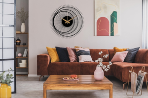 Horloge murale moderne en métal Sunburst, horloge géométrique ronde design, or noir, décoration murale pour salon, chambre, bureau - Product Image 2