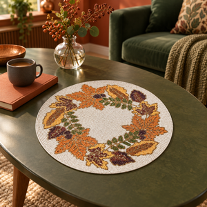Napperon en perles de verre motif feuilles d'automne, couleurs saisonnières |   Napperon de table décoratif moderne, résistant à la chaleur et écologique pour les repas d'automne - Product Image 2