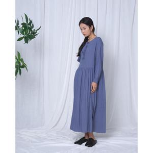 Women Blue Linen Maxi <b>Dress</b> O-Neck Long Sleeve <b>Loose</b> Fit Button Front Solid Color All Seasons Casual <b>Dress</b> - Product Image 2