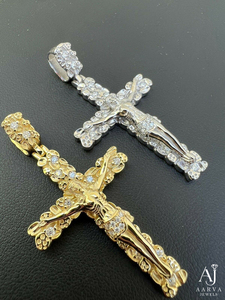 Colgante de Cruz Religiosa Cristiana, Amuleto Crucifijo con Incrustaciones de Moissanita, Joyería Chapada en Oro Rosa y Tono Plata, Regalo - Product Image 3