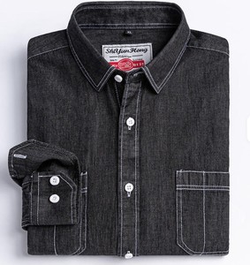 Men's Light Blue Denim Shirt Long Sleeve Button <b>Down</b> Regular Fit Casual Topstitch Detail Stonewash Cotton Fabric - Product Image 3