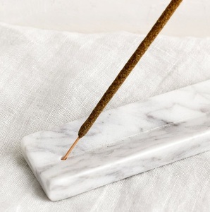 Natural marble round incense holder set handcrafted stone agarbatti stand grey texture minimalist <b>decor</b> aroma holder tabletop - Product Image 3