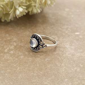 SHYAM JEWELRS Brass Natural Moonstone Handcrafted Vintage Bohemian Oxidized Silver Mandala <b>Statement</b> <b>Ring</b> Unisex - Product Image 2