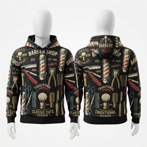 Premium Barber <b>Hoodie</b> 320 GSM Fleece Custom Sublimation Print Black <b>Red</b> for Vintage Grooming Pocket Breathable <b>Hoodie</b> - Product Image 1