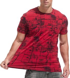 Men's Red <b>Geometric</b> Print Short Sleeve T-<b>Shirt</b> Slim Fit O-Neck Casual Wear Breathable Knitted Polyester Top - Product Image 4