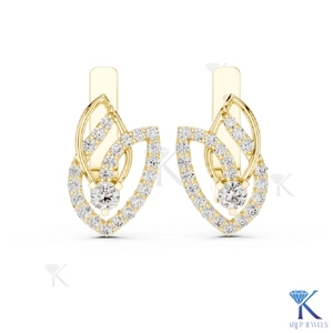 Boucles d'oreilles créoles huggie pavées en forme de feuille avec diamants CVD HPHT cultivés en laboratoire sur mesure, en or massif 14K 18K, bijoux pour femme, mariage, fête, anniversaire - Product Image 5