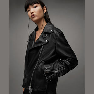 Chaqueta de Motocicleta de Cuero Genuino de Vaca Ecológica, Corta, con Estampado y Bordado, para Invierno, para Mujer - Product Image 5