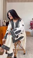Großhandel Eleganter Weiß-Schwarzer Indisch-Pakistanischer Salwar Kameez Stark Bestickter Seiden Slim Fit Party Luxus Tunika Sommer Winter