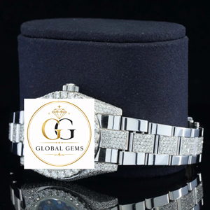 Reloj de Pulsera de Acero Inoxidable con Diamantes Moissanite VVS Mecánicos Automáticos de la Mejor Calidad, con Cristal Analógico y Detalles en Oro Blanco - Product Image 3