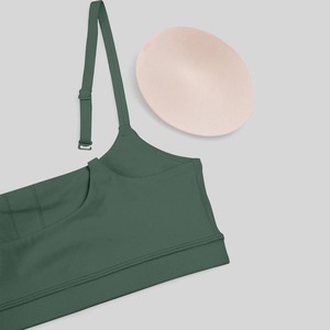Women Seamless Square Neck Sports Bra <b>Spaghetti</b> Strap Medium Support Yoga Solid Green Stretch Fabric - Product Image 3