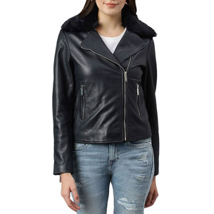 Wholesale Genuine Leather Plus Size Plaid Breathable Crop Motorcycle Jacket for Women With Customized Your Own - Product Image 1