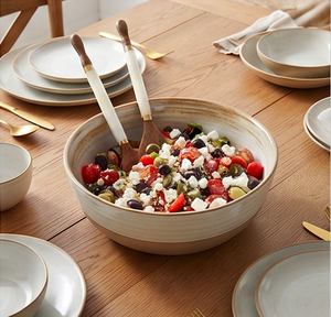 Ensemble de saladiers en bois de teck avec poignées en marbre, design minimaliste, finition en bois naturel poli à la main, pour la restauration et les hôtels - Product Image 5