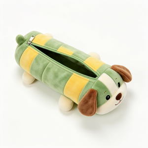 Green Plush Dog <b>Backpack</b> With <b>Brown</b> Ears And Yellow Stripes For Kids 2 To 4 Years Unisex - Product Image 3