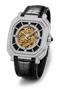 Luxury Men's Mechanical <b>Watch</b> Polygon Case Diamond Bezel <b>Black</b> Leather Strap Analog Stainless Steel - Product Image 2