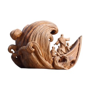 Escultura Artesanal de Jesús y sus Discípulos en Barco, Decoración Religiosa de Madera Hecha a Mano para el Hogar, Artesanía Cristiana con Grabados - Product Image 4