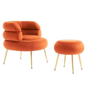 Fauteuil d'intérieur en velours orange avec pédales Chaises de salon - Product Image 6
