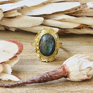 New Arrival Flower Shape <b>Ring</b> Labradorite Gold Plated Brass <b>Ring</b> Vintage Statement Floral <b>Ring</b> Ethnic <b>Chunky</b> Wholesale <b>Ring</b> - Product Image 1