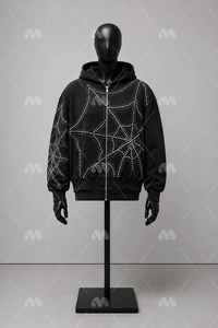 Sudadera con capucha negra con cremallera y diseño de diamantes, estilo urbano para hombre - Product Image 1