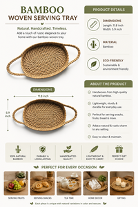 Handmade Bamboo Oval Basket Tray with Handle Woven Serving Basket for Bread Fruits <b>Snacks</b> Home Decor - Product Image 5
