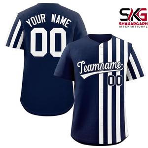 Maillot de baseball bleu marine personnalisé à manches courtes, nom de l'équipe et numéro imprimés, uniforme sportif - Product Image 1