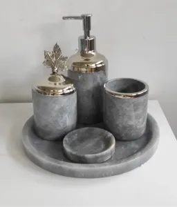 Elegant Gray Marble <b>Bathroom</b> <b>Accessories</b> <b>Set</b> with Stainless Steel Pump Use For Home and Restaurant at Affordable Price - Product Image 3