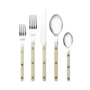 Ensemble de couverts en acier inoxydable poli miroir de qualité supérieure, écologiques, avec manche en résine, pour dîner, cuillère à dessert, fourchette - Product Image 1