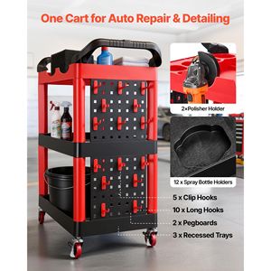 Chariot utilitaire robuste à 3 niveaux, capacité de 300 lb, roues pivotantes à 360 degrés avec 2 freins, chariot de service roulant en plastique pour la cuisine - Product Image 2
