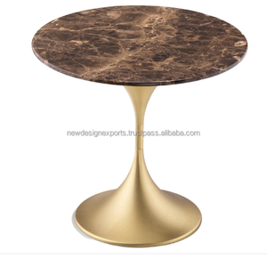 Mesa Auxiliar de Mármol Emperador Marrón Hecha a Mano con Base Acanalada de Latón Dorado, Mesa de Centro Compacta para Hogar y Hotel, Venta al por Mayor - Product Image 1
