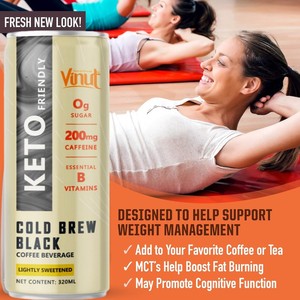 Keto เครื่องดื่มกาแฟแบบชงเย็น vinut 320มล. 24แพ็คการลดน้ำหนักอาหาร ketogenic พร้อมดื่มตัวอย่างฟรีผู้จำหน่ายขายส่ง