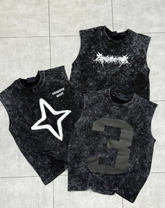 Camiseta sin mangas gótica para hombre, cuello redondo, de algodón tejido, estampada, talla grande, con patrón en blanco y negro, estilo culturismo - Product Image 3