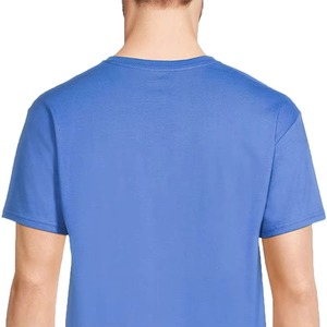 Camiseta de algodón para hombre, cuello redondo, manga corta, corte regular, color azul liso, estilo casual - Product Image 4