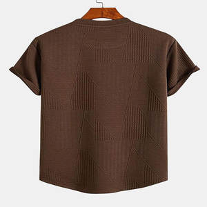 Camiseta de hombre vintage de manga corta con hombros descubiertos, diseño de ondas de verano, lavado ácido y efecto desgastado, estilo waffle, oversize - Product Image 2