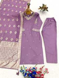 Purple Cotton Salwar Kameez Set Embroidered <b>Kurta</b> Pant Dupatta <b>Women</b> Ethnic Wear for Wedding Party and Festive Functions Fit - Product Image 2