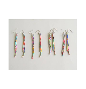Boucles d'oreilles à franges perlées, bijoux de fête avec perles jaunes, oranges, noires et blanches, bijoux longs pour femmes - Product Image 2