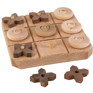 Jeu de Tic-Tac-Toe rustique en bois avec des pions X et O sculptés pour le plaisir en famille. Achetez à prix de gros. - Product Image 1