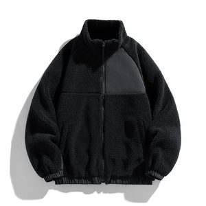 Manufacturer Wholesale Men Zip up Winter Warm <b>Coat</b> Polyester Color Blocked Embroidery Logo Custom Sherpa Fleece Jacket - Product Image 3