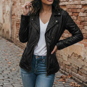 Chaqueta de cuero para mujer, material de piel auténtica, diseño moderno, ideal para uso en la ciudad, viajes y uso diario. - Product Image 3