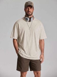 T-shirt en coton oversize pour homme, coupe décontractée, épaules tombantes, col rond, manches courtes, style urbain décontracté, mode quotidienne, effet délavé - Product Image 2