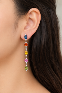 Diamond and Multi Sapphire Stud Earrings in 92.5 Sterling Silver Rhodium Plated-Wedding & Engagement Gift KLST-30935 - Product Image 1