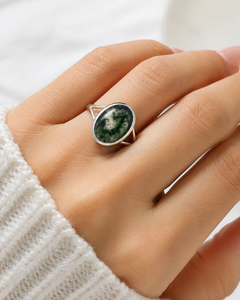Women's Handmade Classic Gold Plated 925 Sterling Silver Bezel Setting Oval Natural Green <b>Moss</b> <b>Agate</b> Gemstone Third Party <b>Ring</b> - Product Image 3