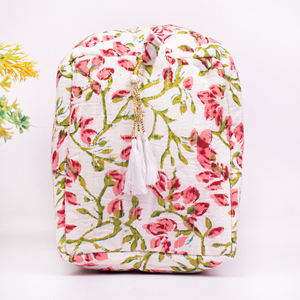 Wholesale Eco-Friendly Luxury Cotton <b>Makeup</b> Bag Zipper Block Printed Design Large Capacity Storage for Cosmetic Accessories - Product Image 4