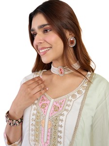 Ensemble Salwar Kameez en Mélange de Soie pour Femmes avec Broderie, Manches Trois Quarts, Longueur Entière, Vêtement Casual, Style Printemps-Été - Product Image 3