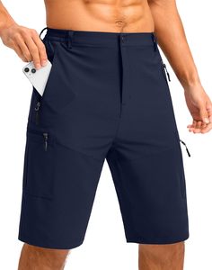 Men's Green Cargo Shorts Mid Waist Drawstring Quick Dry Woven Polyester Casual Bermuda Shorts with Zip Pockets Premium Shorts - Product Image 3