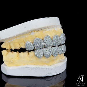 Grillz dentaire personnalisé en argent sterling 925 avec moissanite, serti de pierres, coupe brillant rond, unisexe, bijoux hip-hop - Product Image 5