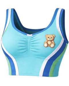 Conjunto de dos piezas para mujer, color azul cielo, top corto y minifalda, sin mangas, cuello redondo, estampado Teddy, cintura alta, estilo bodycon, atuendo de verano. - Product Image 2