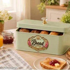 Boîte à pain vintage en métal vert clair, récipient de stockage alimentaire hermétique avec couvercle à bouton en cristal pour la cuisine - Product Image 4