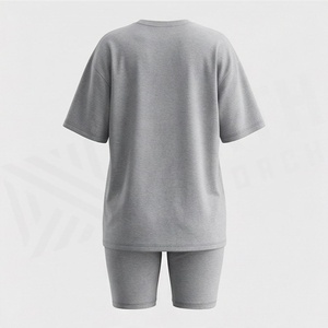 Ensemble décontracté 2 pièces pour femme : T-shirt gris uni à manches courtes en maille et short au-dessus du genou, coupe ample et respirante, idéal printemps-été - Product Image 2