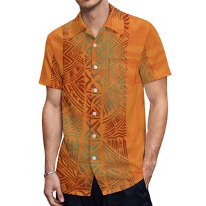 Factory Wholesale Green Polynesian Tribal Aloha Print <b>Men's</b> Short Sleeve Button Down <b>Hawaiian</b> <b>Shirt</b> with Chest Pocket Customized - Product Image 5